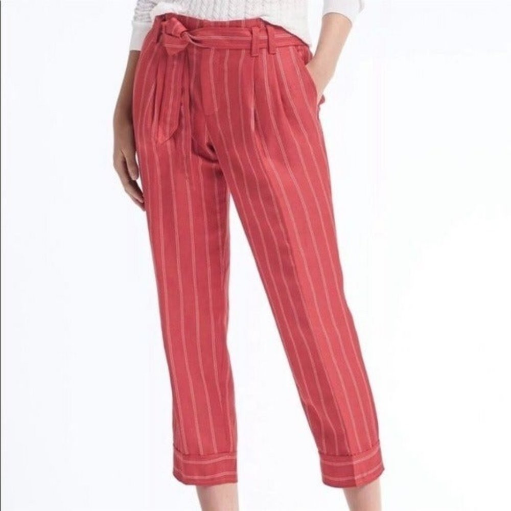 Banana Republic Avery-Fit Tie Waist Linen Striped Pant Size 4